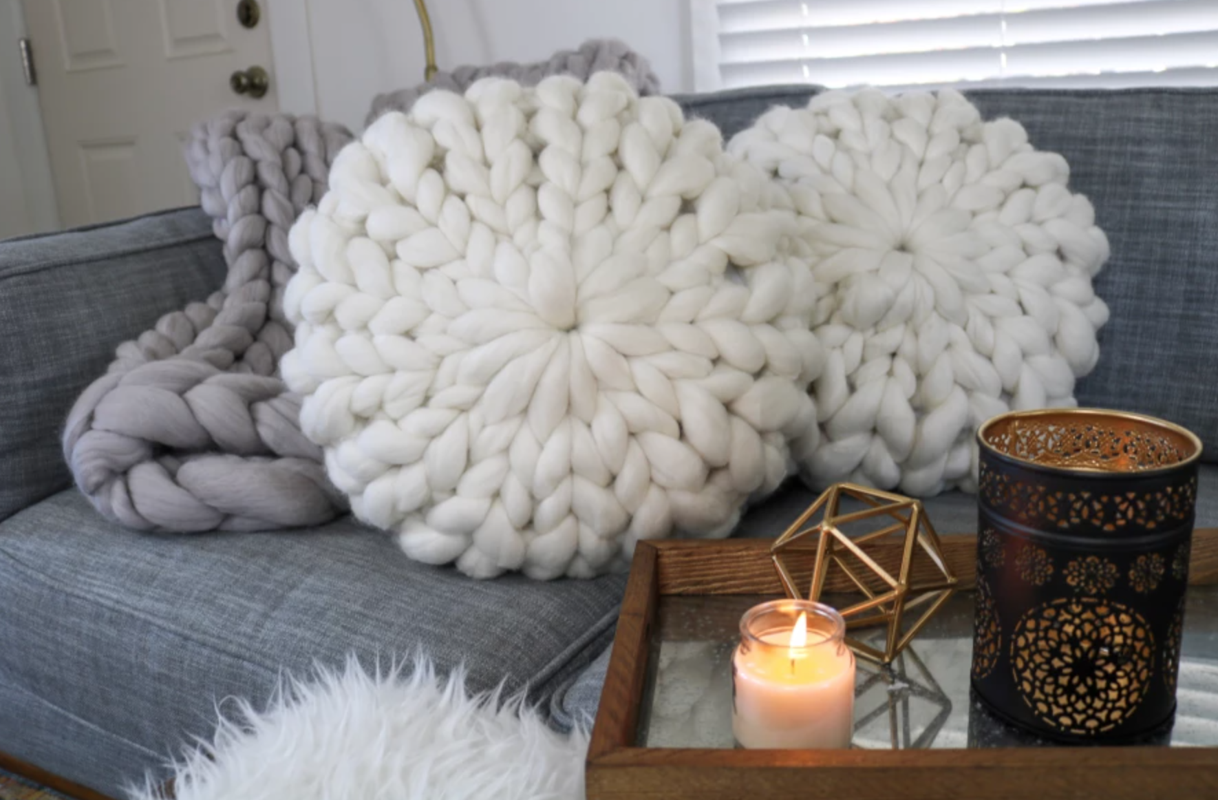 giant yarn pillow