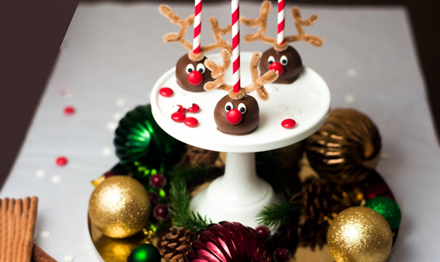 reindeer cake pops on a platter