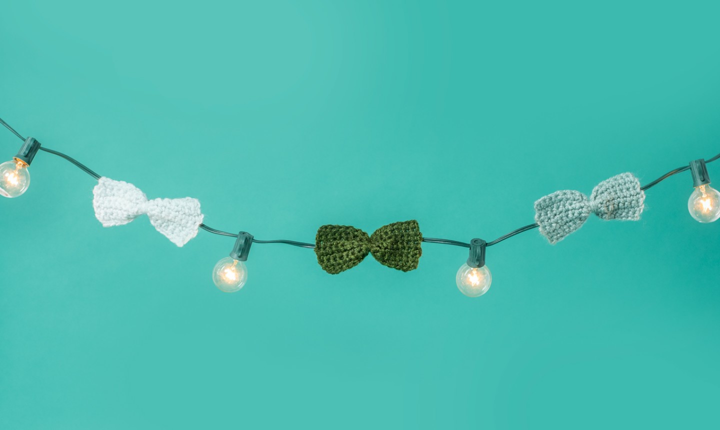 crochet bows on a light string