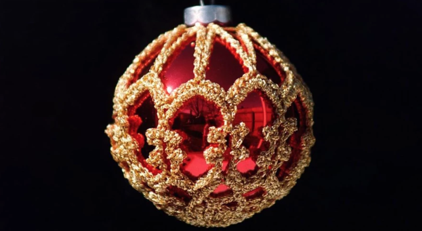 gold crochet ornament cover