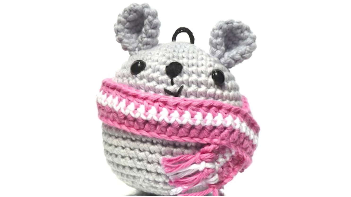 grey crochet mouse ornament