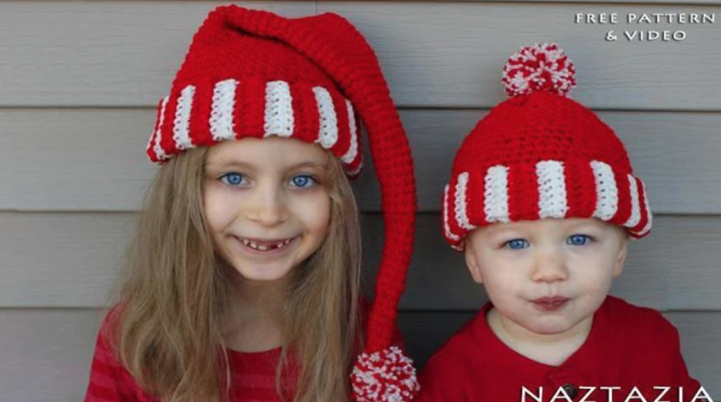 kids wearing crochet santa hats