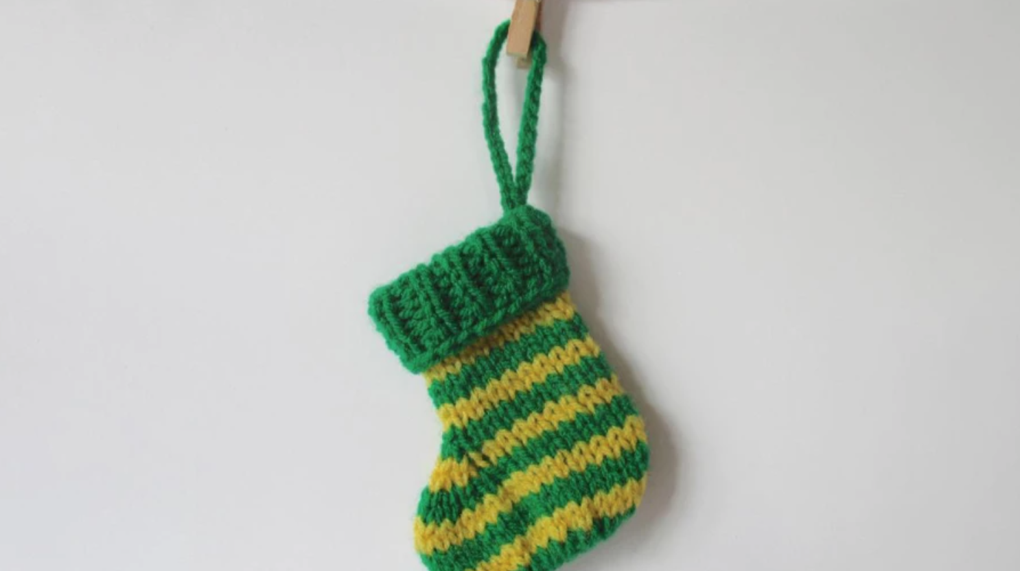 knit green and yellow striped stocking