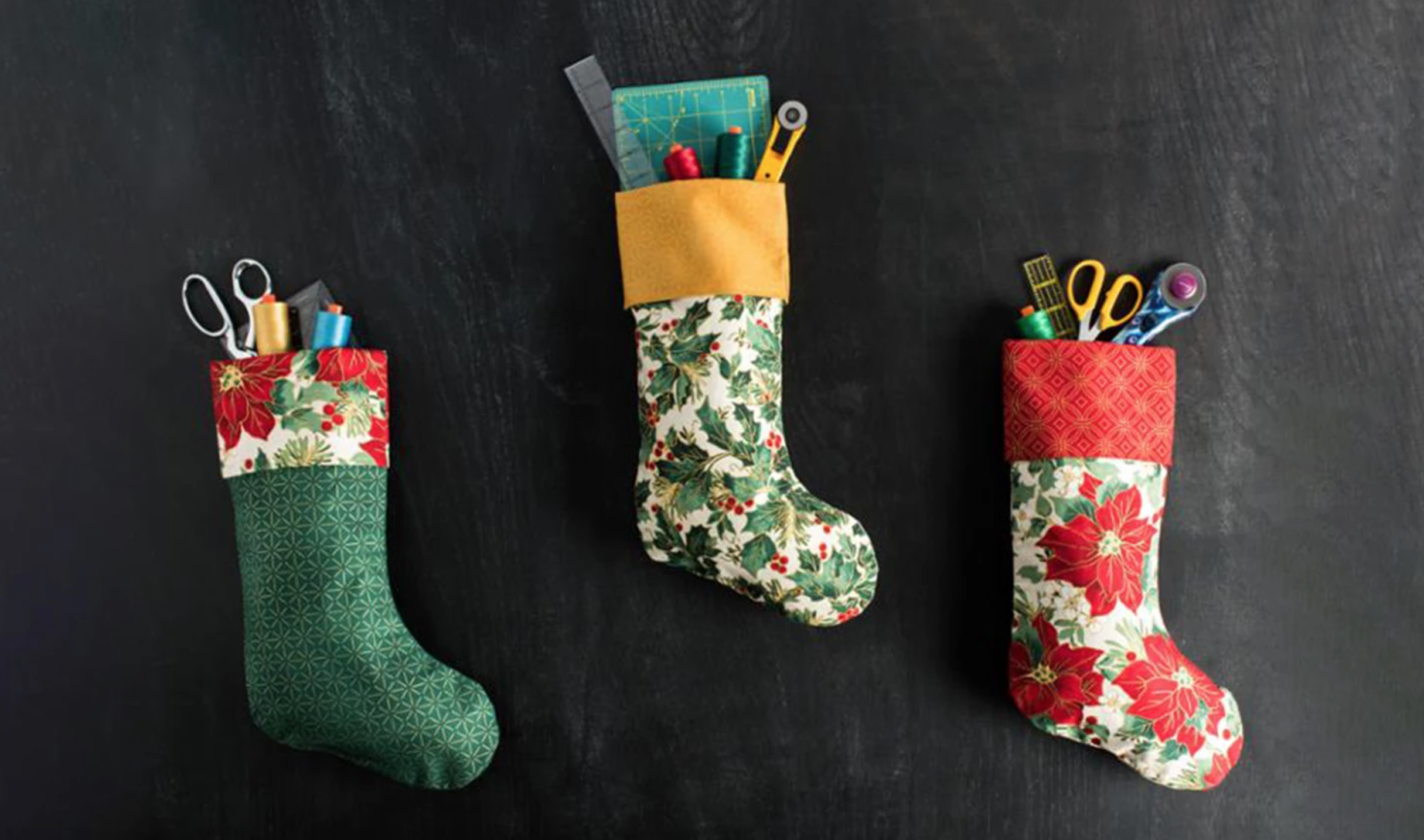 christmas stockings filled with craft supplies