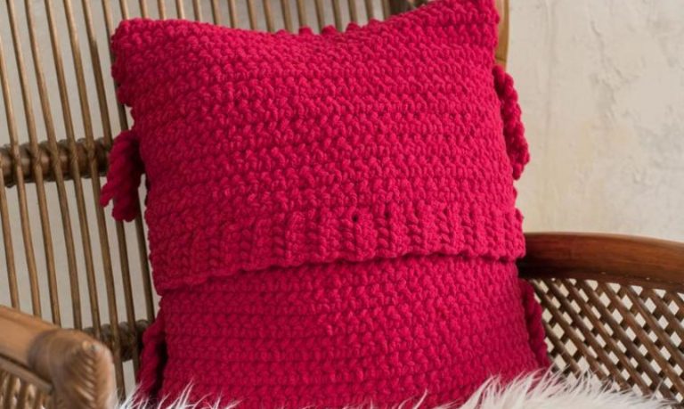 Red crochet pillow