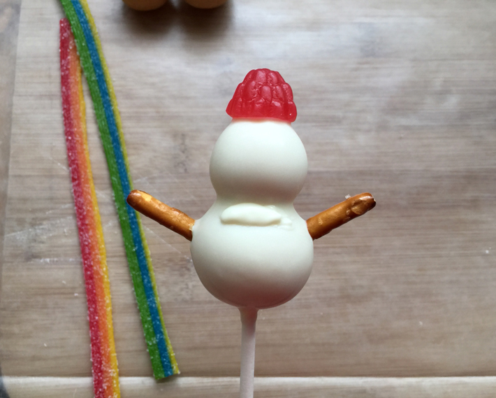 adding cake pop snowman scarf