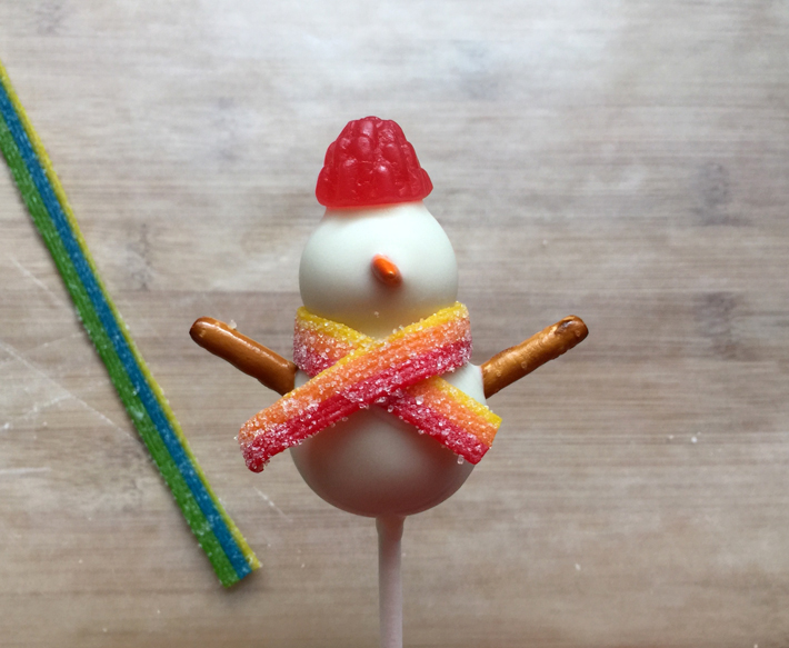 snowman cake pop with candy