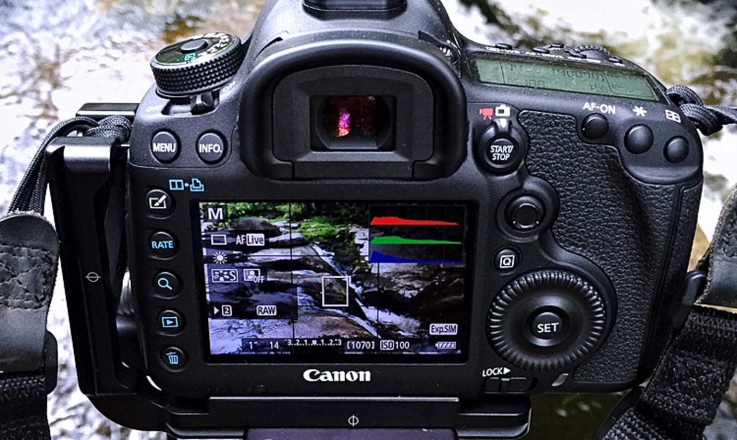 camera taking photo of waterfall