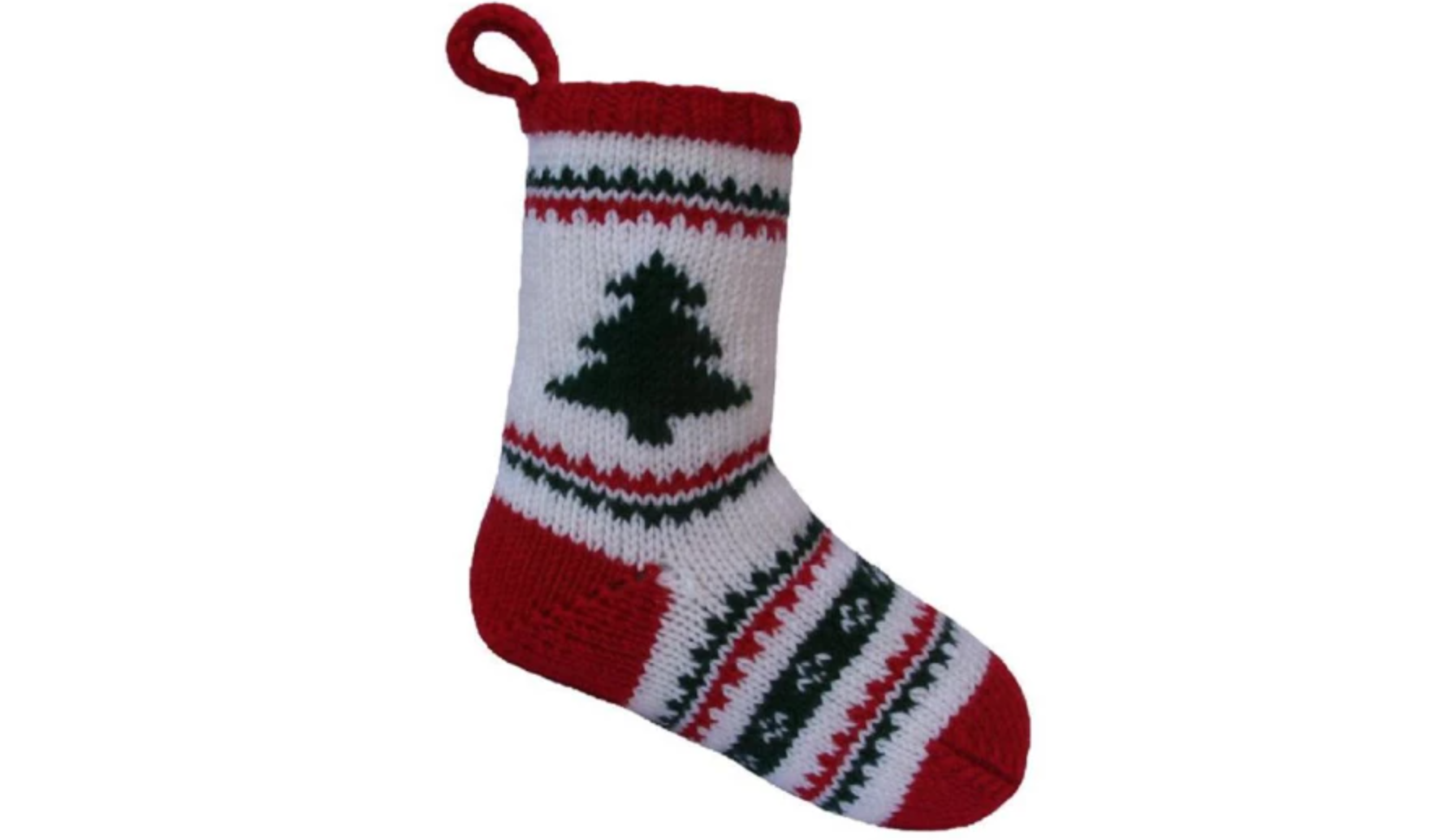 knit stocking with christmas tree pattern