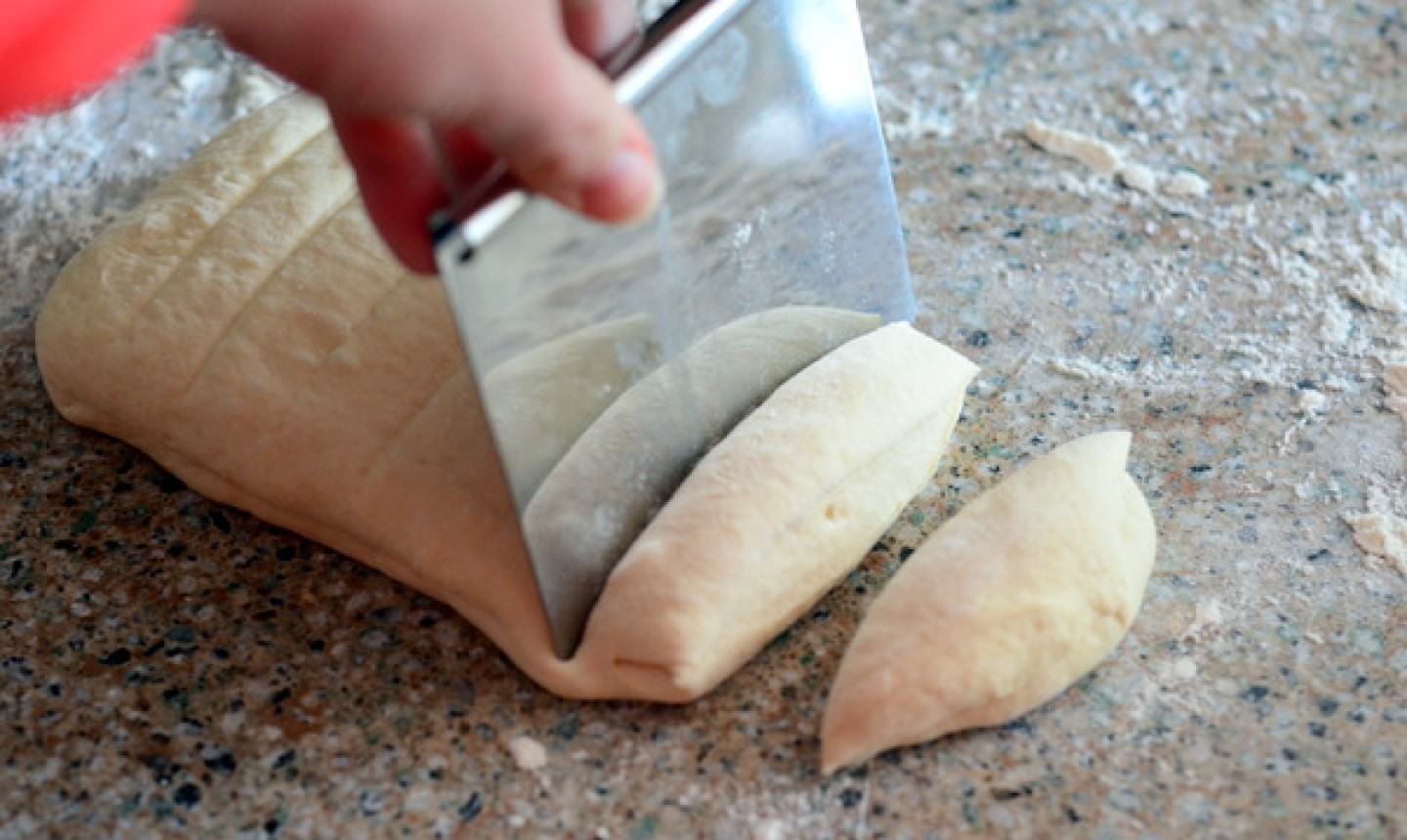 cutting dough for garlic knots