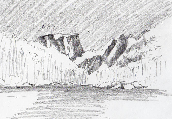 Pencil Sketch Lake and Mountains Stock Illustration - Illustration of fire,  hills: 267026488