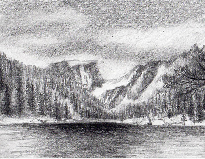 trees and mountains drawing