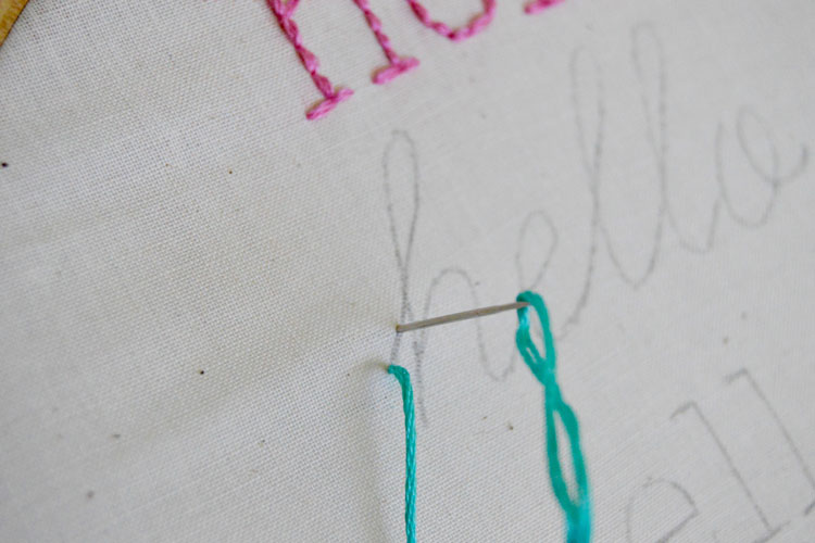 Start embroider needle coming through