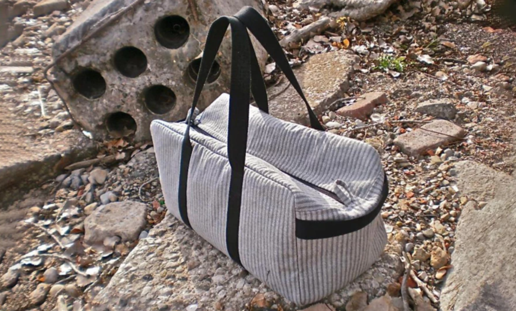 gray duffle bag