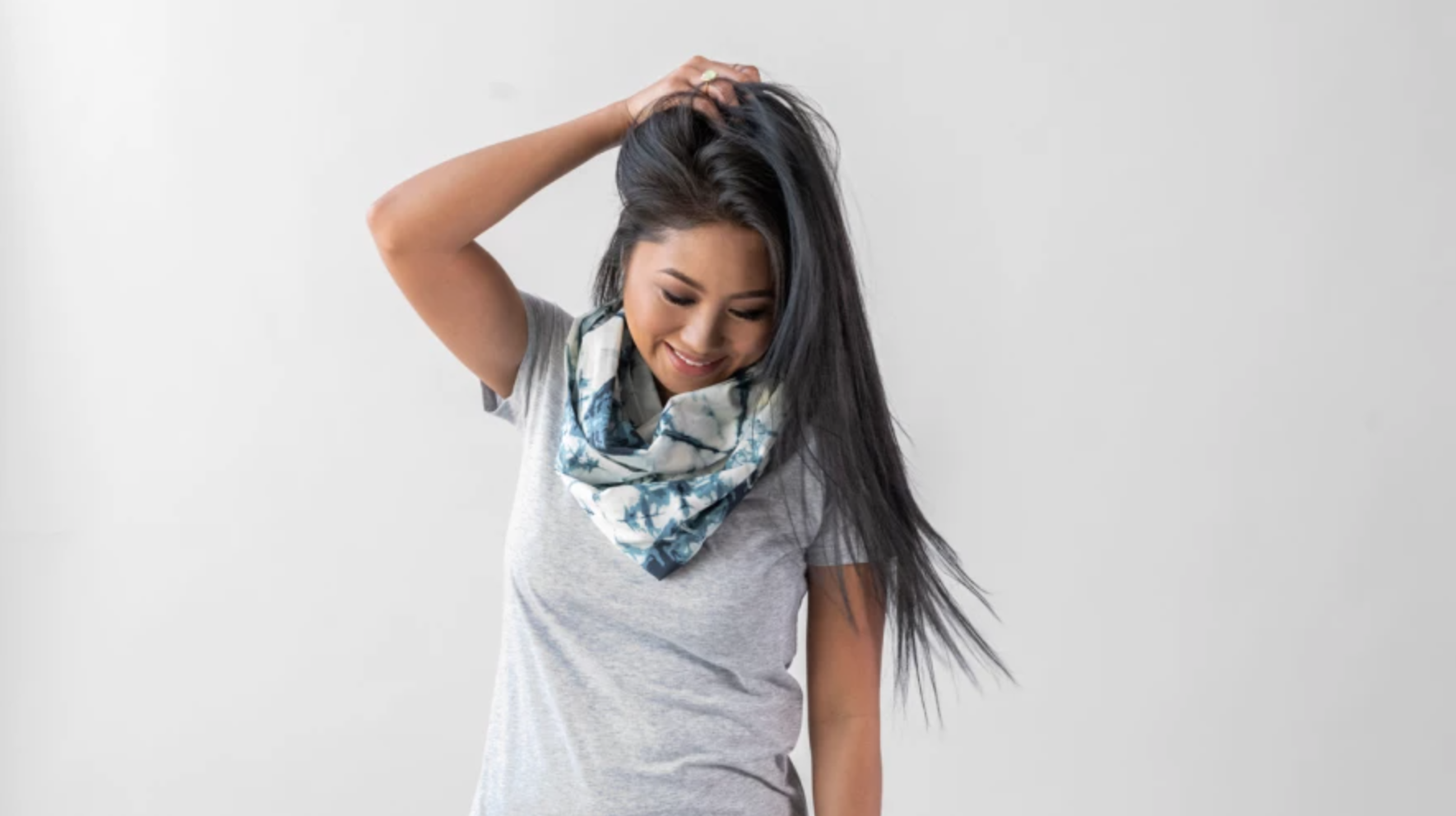 woman wearing sewn infinity scarf