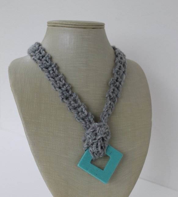 gray crochet necklace