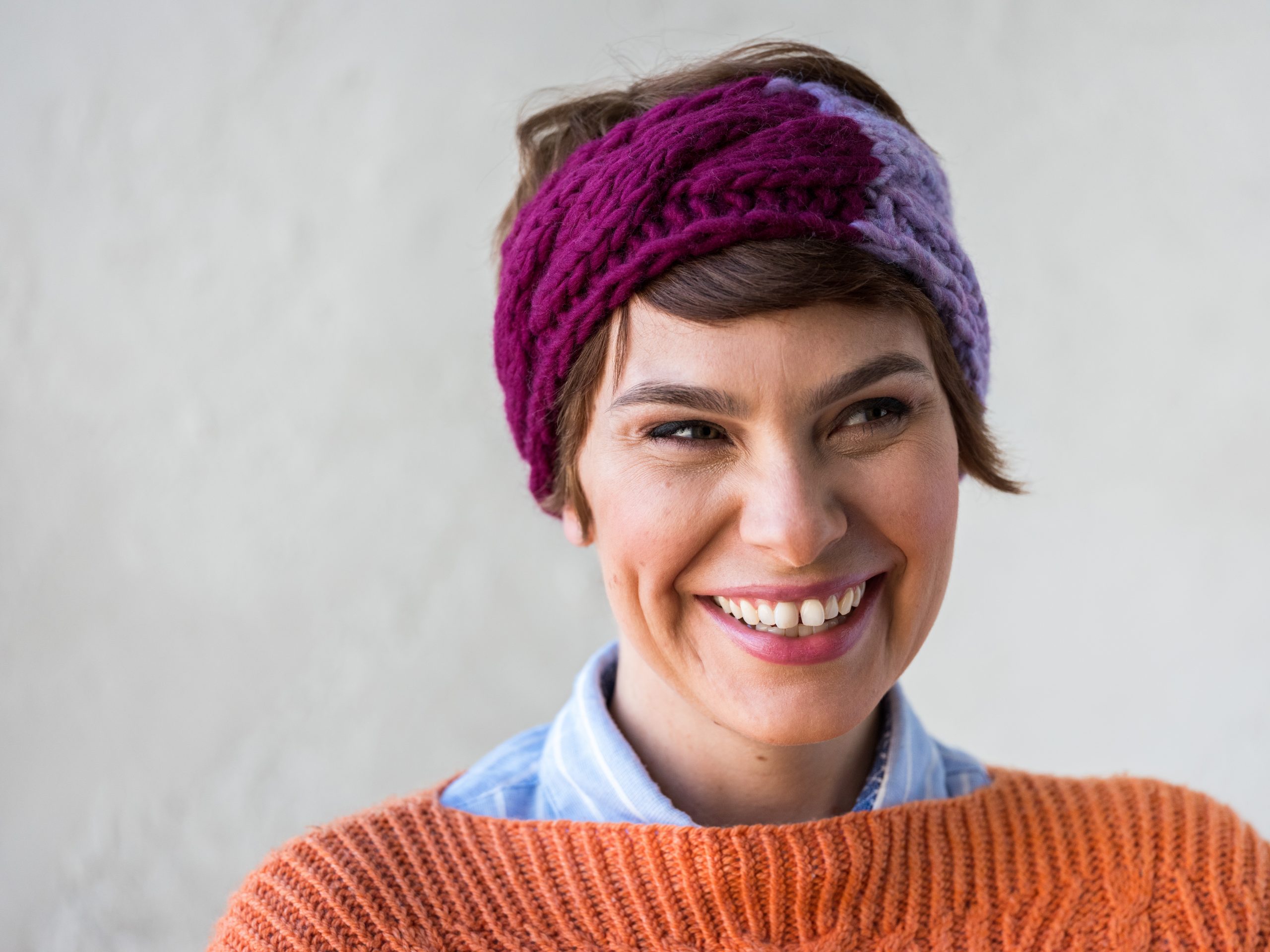 Woman wearing knit headband