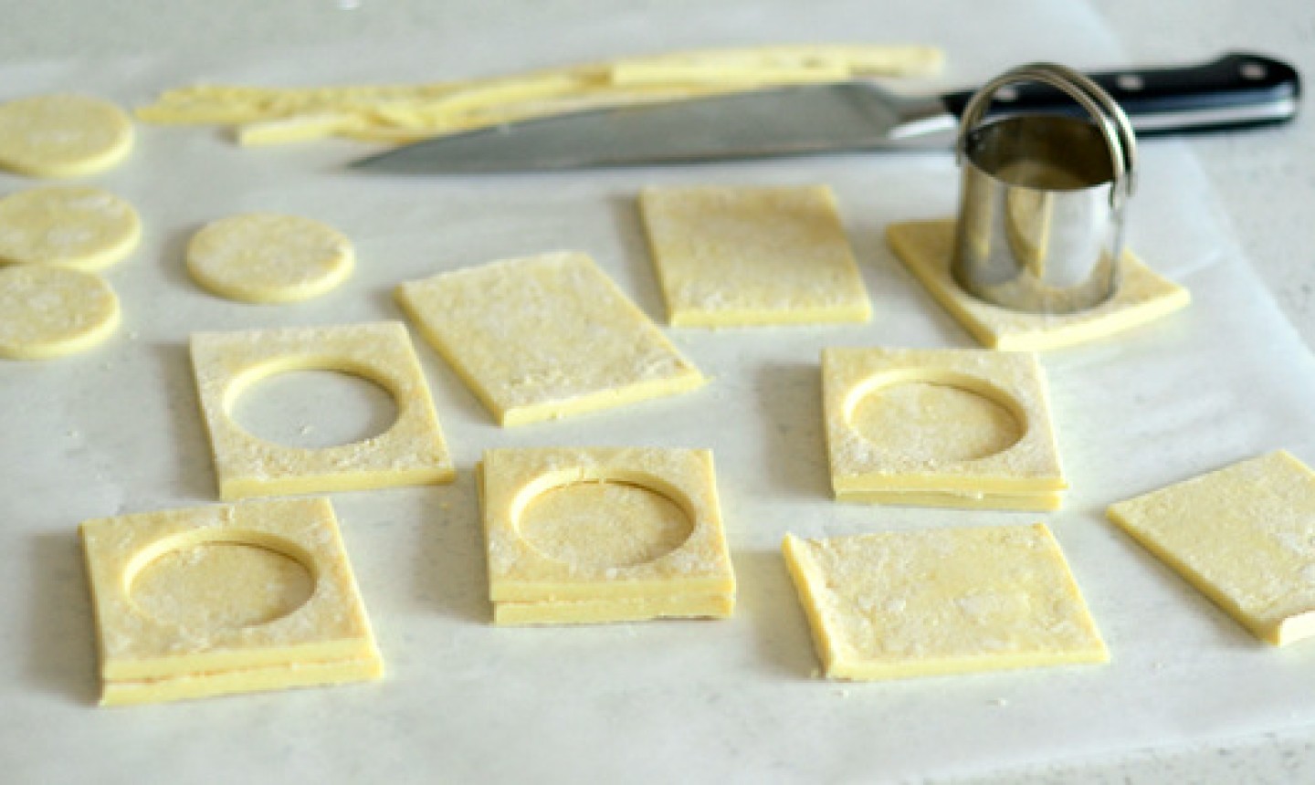 cutting puff pastry for french finger food