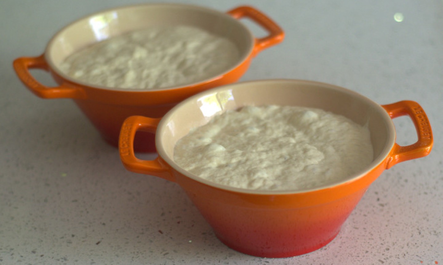 peasant bread batter in bowls
