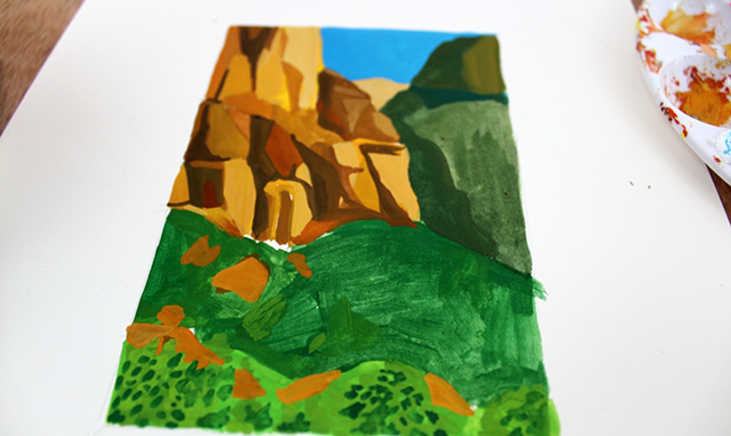 adding details to gouache landscape