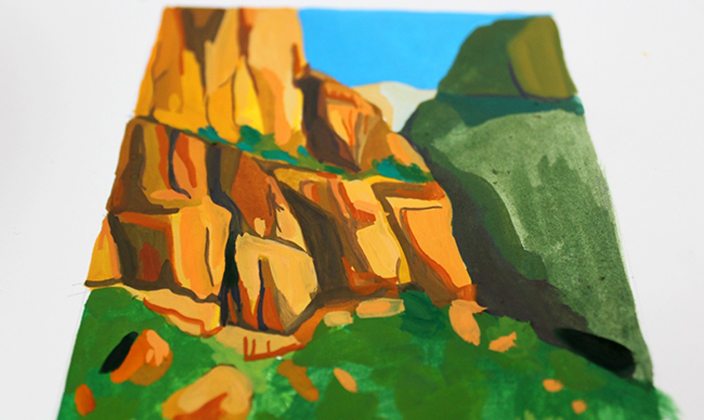 close up of gouache landscape