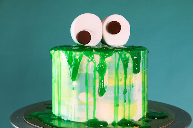 Edible green slime cake with eyes