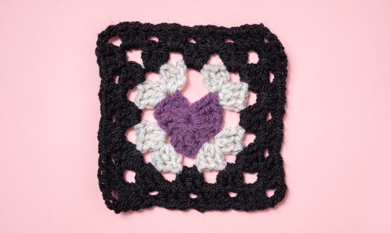 Black, white and purple crochet square