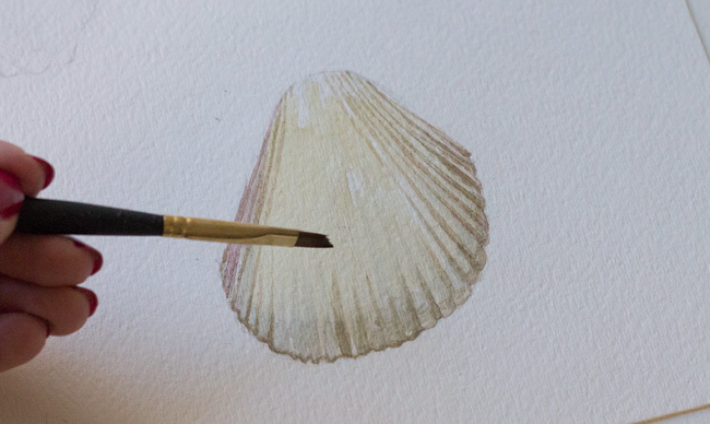 painting light tones on seashell