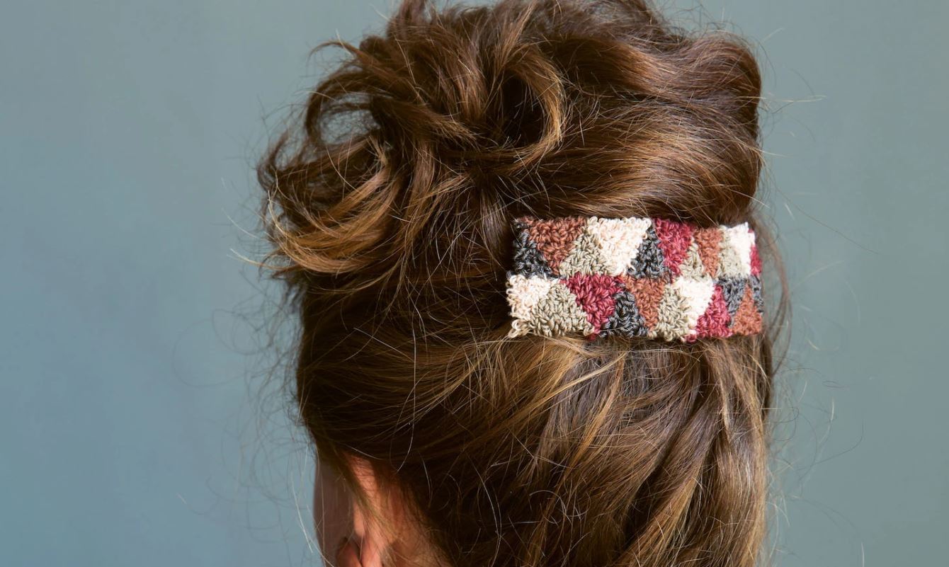 Punch Needle Barrette in an Updo