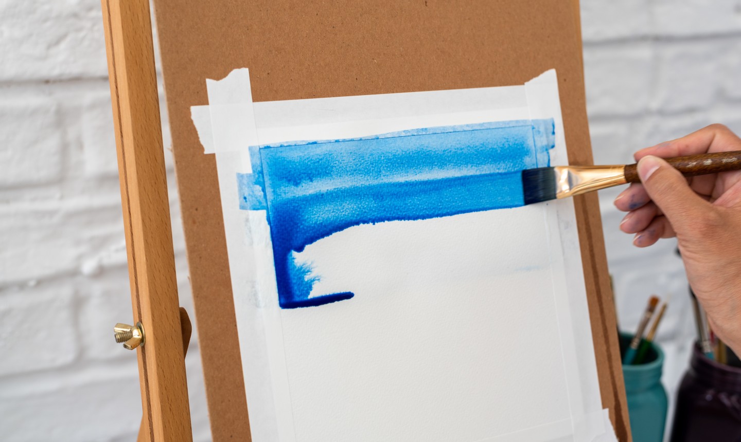 Painting blue brush strokes