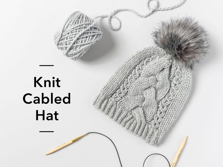 Grey knit cabled hat
