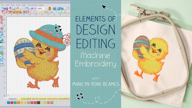 Embroidery of a chick with an egg