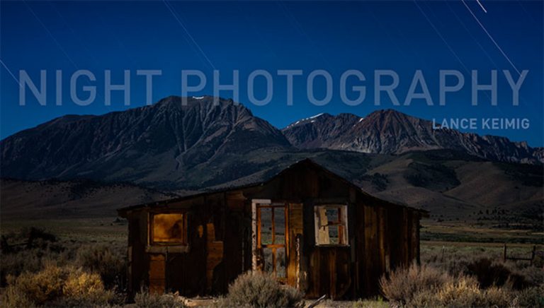 Small house at night in the mountains