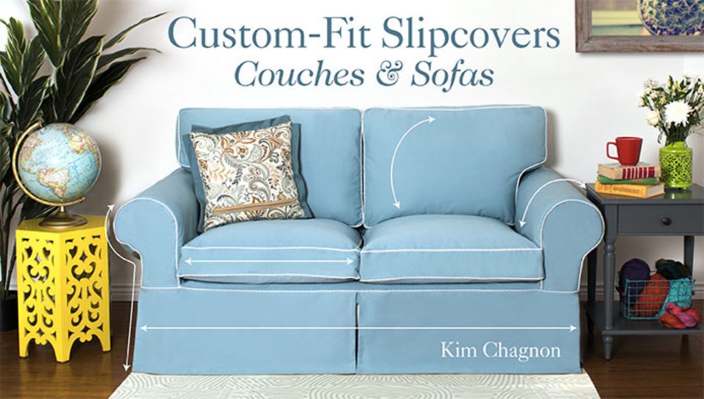 Blue slipcovered couch
