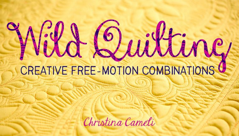 Wild Quilting text on top of yellow quit pattern