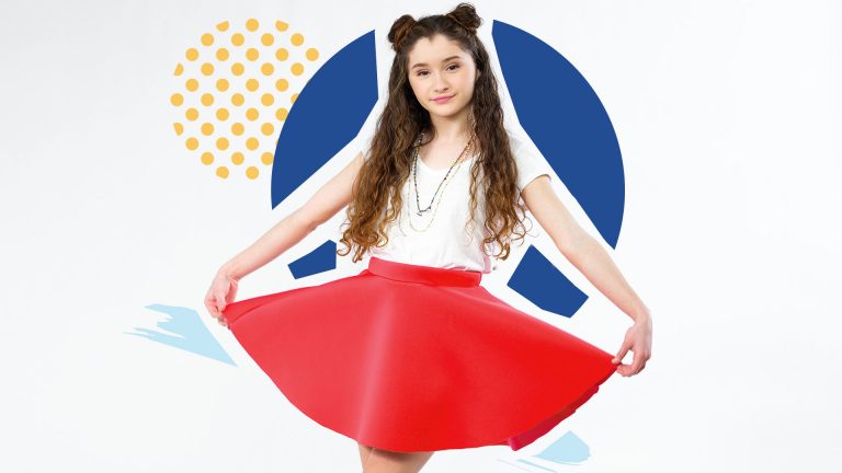 Girl in a red skirt posing