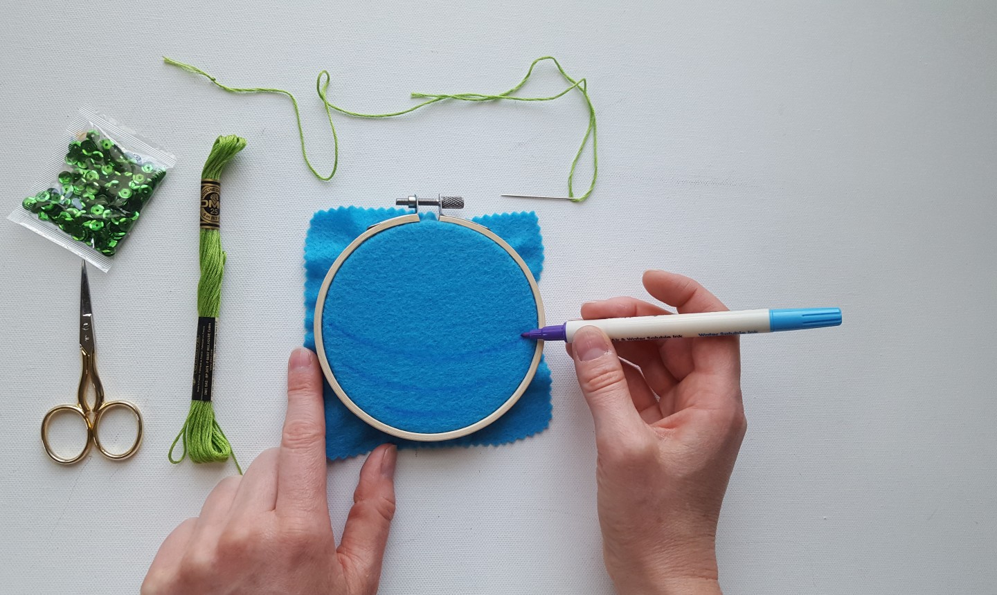 drawing pattern on embroidery hoop ornament