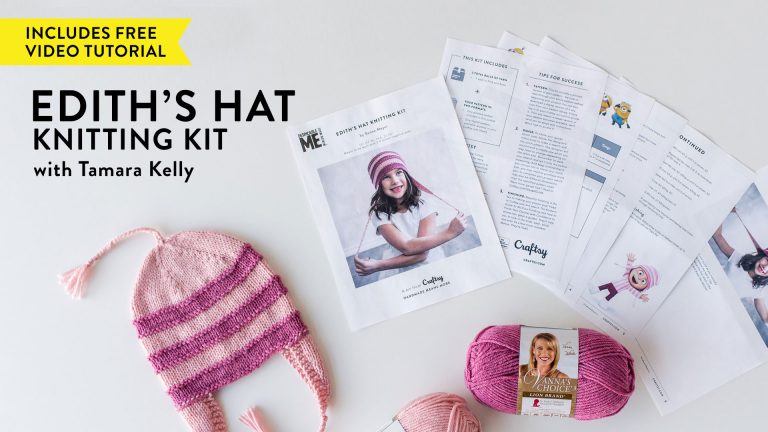 Pink striped knit hat and directions