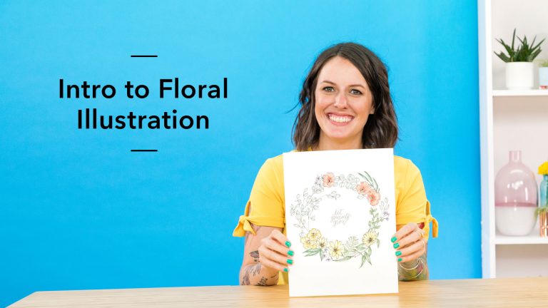 Woman holding up flower illustrations