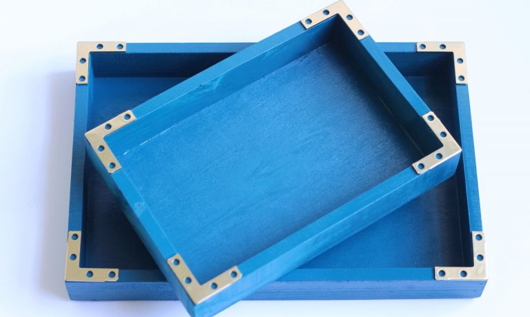 blue painted storage tray