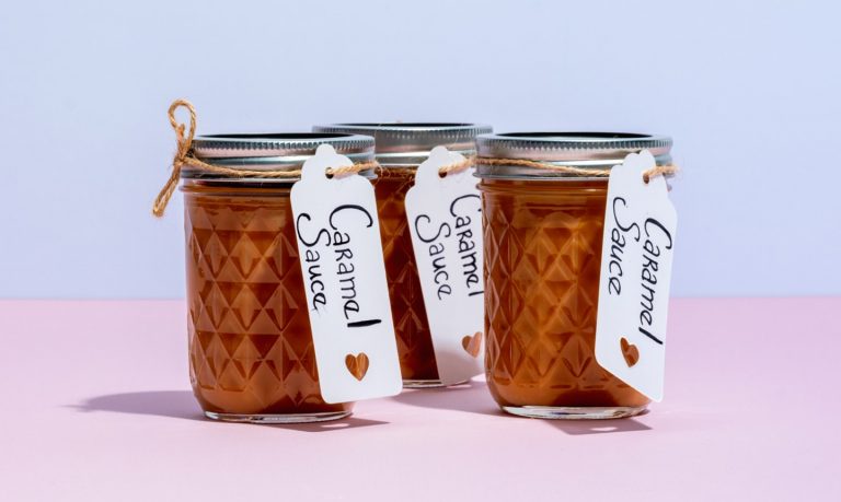 caramel sauce in mason jars