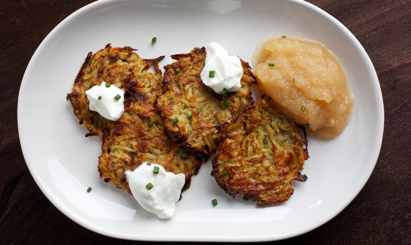 fried latkes and applesauce