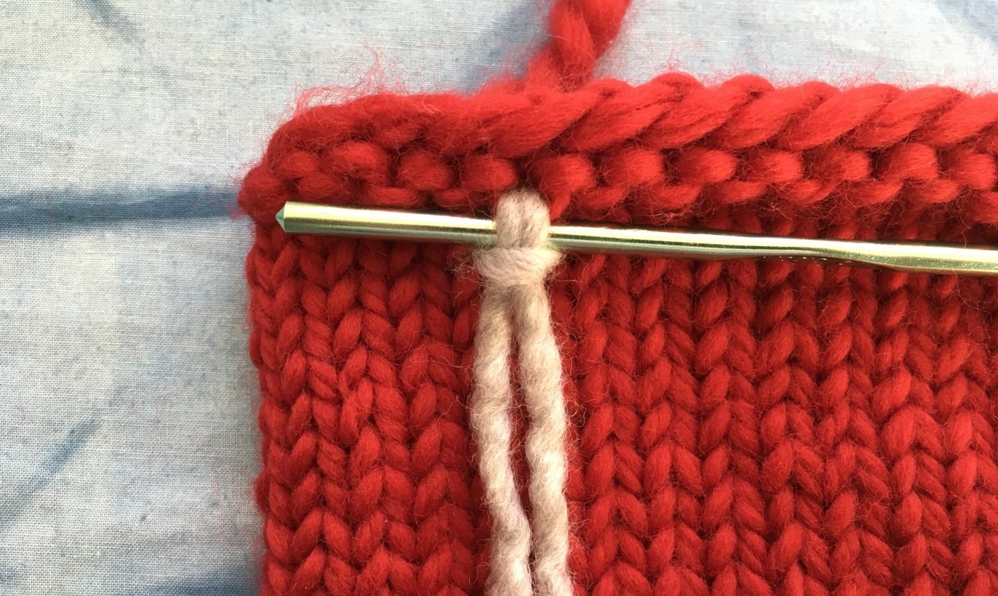 adding fringe on knit stocking