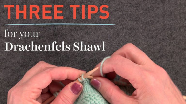 Knitting a shawl with mint green yarn