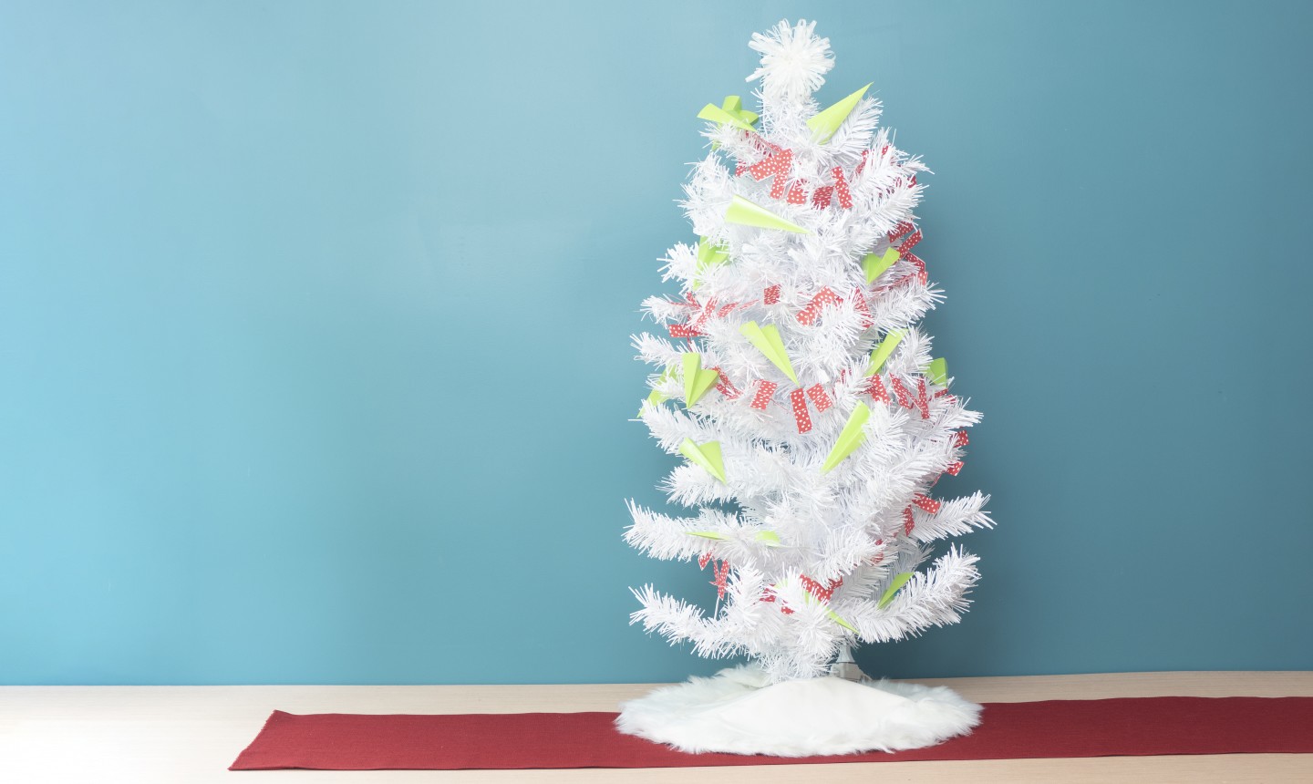 wrapping paper ornaments on a tree