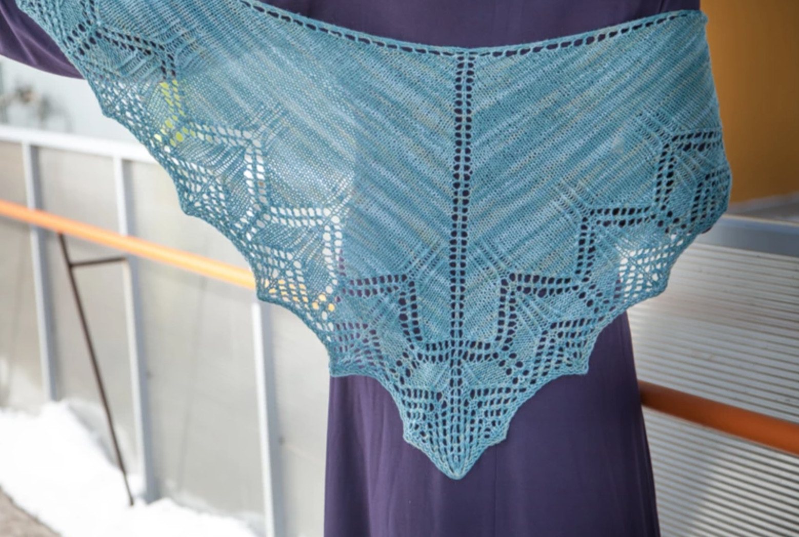 blue lace knit shawl