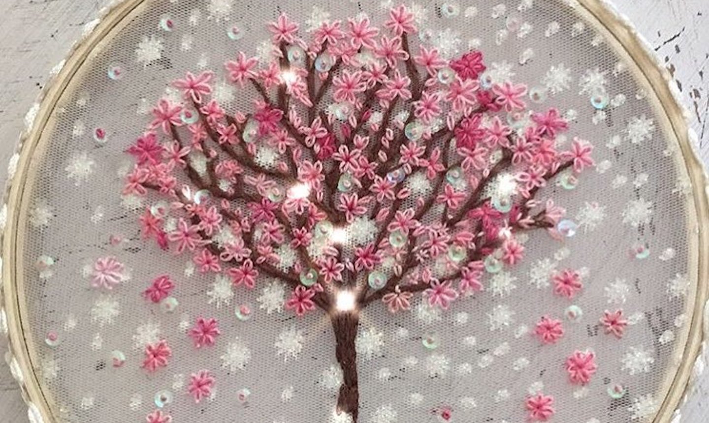 sheer embroidered cherry tree