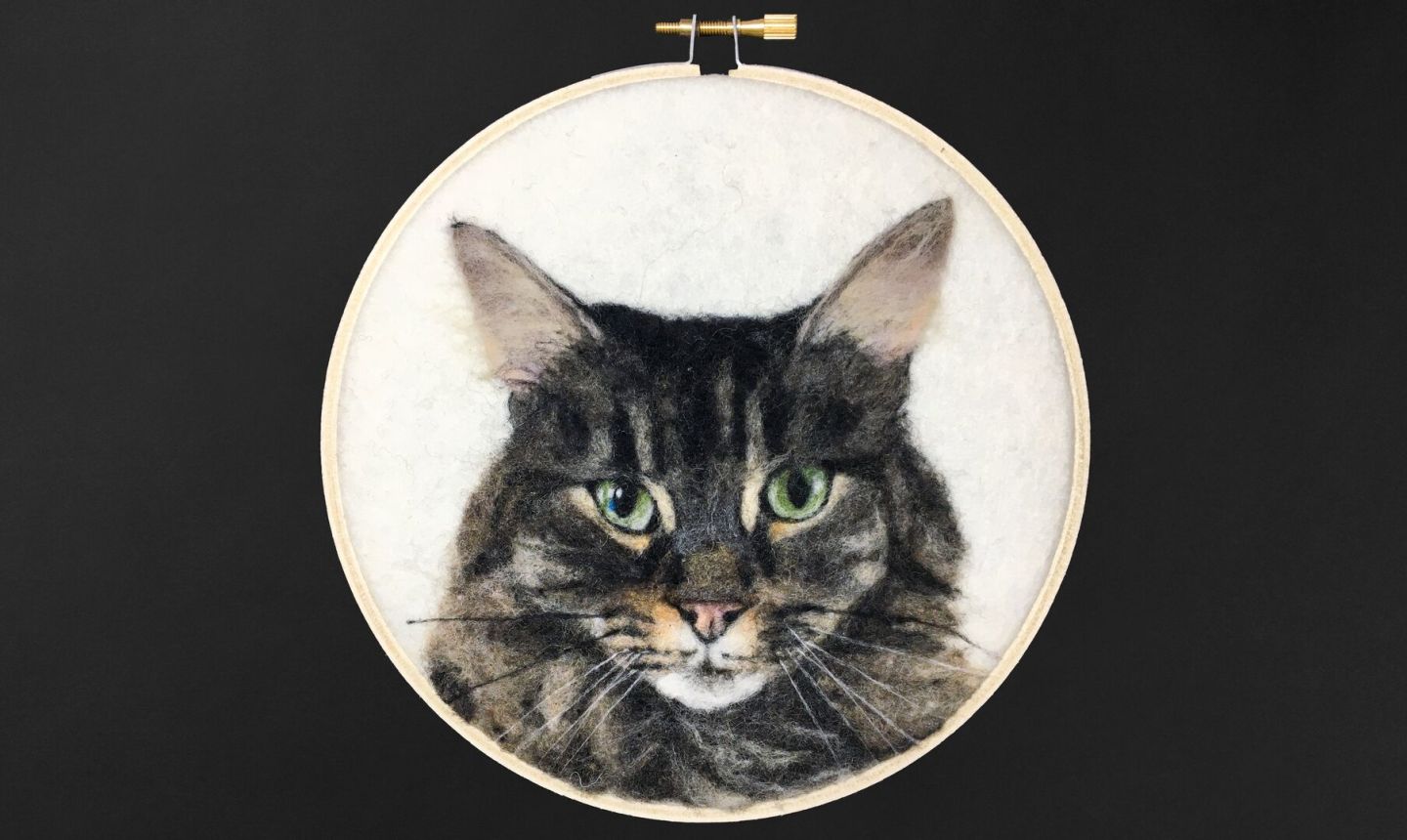 hooped needle felted cat portrait