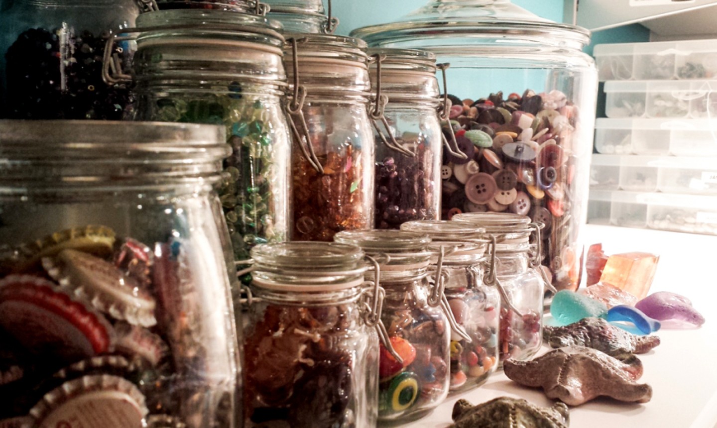 stored supplies in glass jars