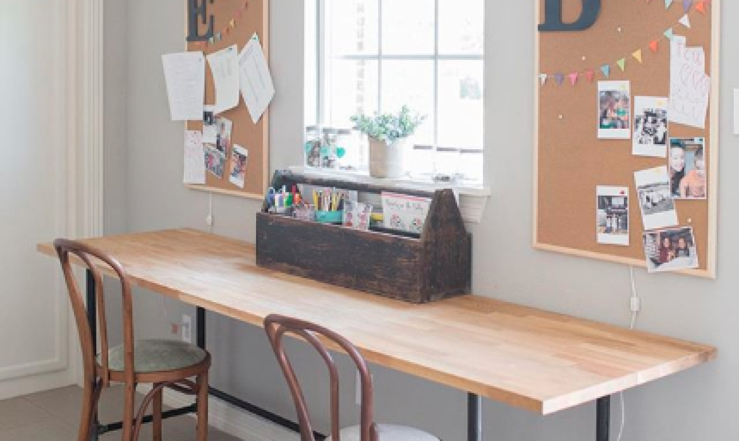 craft space with wooden table